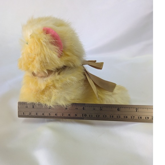 Vintage Yellow Kitten Plush Real Fur Jerry Eisner ?  Green Eyes Pink Ears - Picture 3 of 16